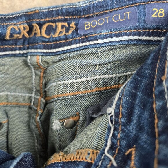 Grace In LA Womens Bootcut Jeans Size 28 Blue Denim With Studded Accent Pockets - Picture 3 of 10